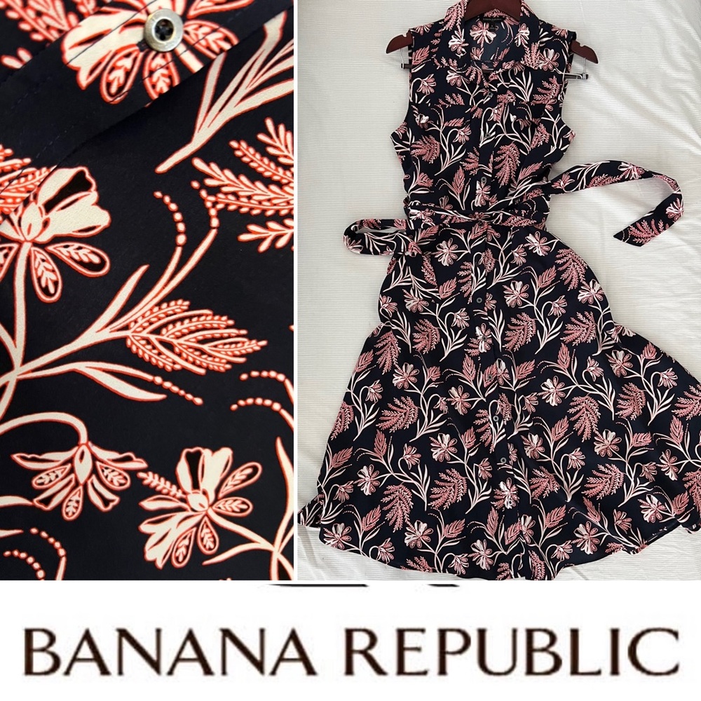 Banana Republic 1950’s Style sleeveless Navy Print Shirt Dress
